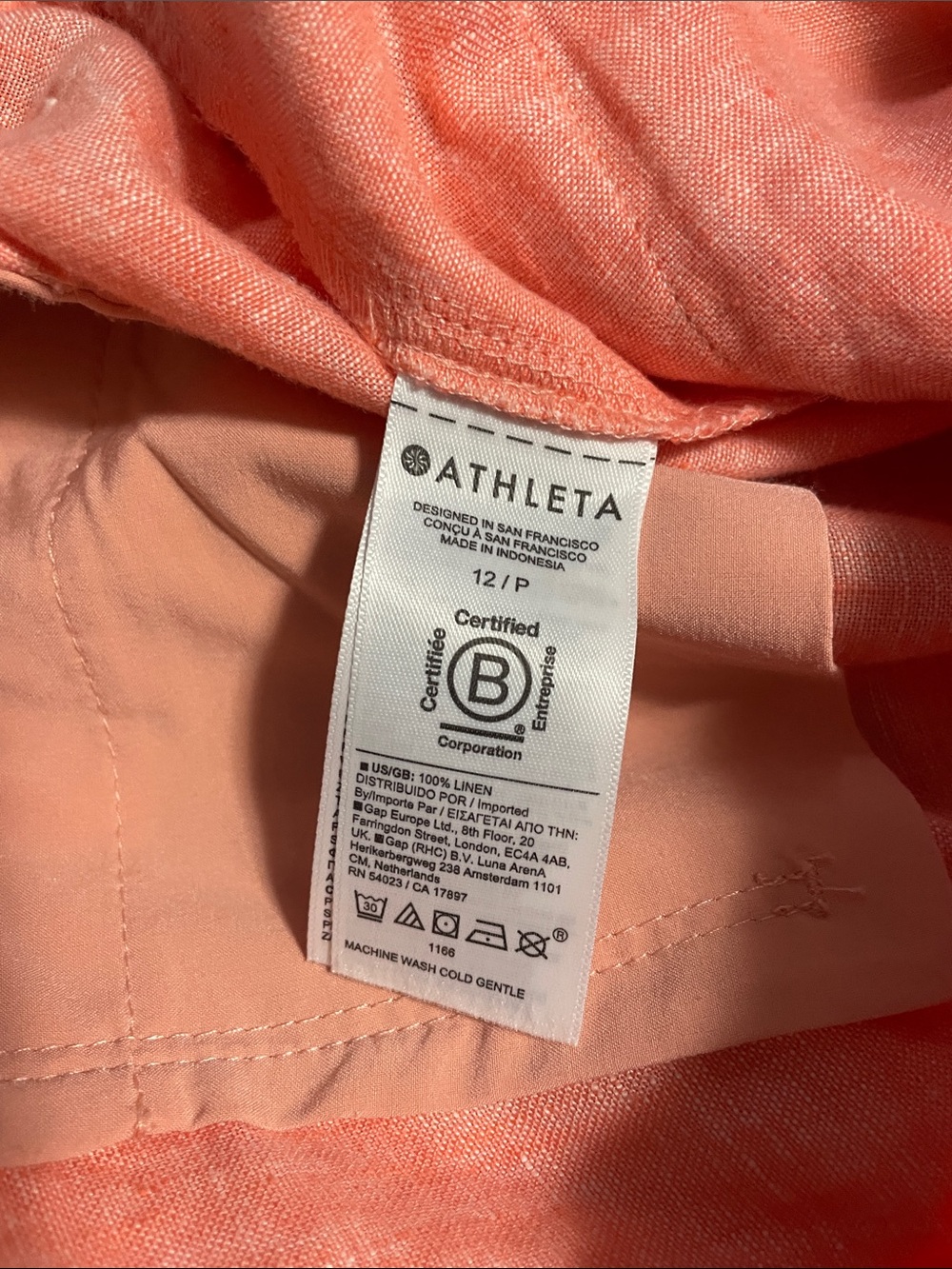 Athleta Retreat Linen Wide Leg Pants in Sunset Glow/Coral Size 12P - Picture 9 of 9
